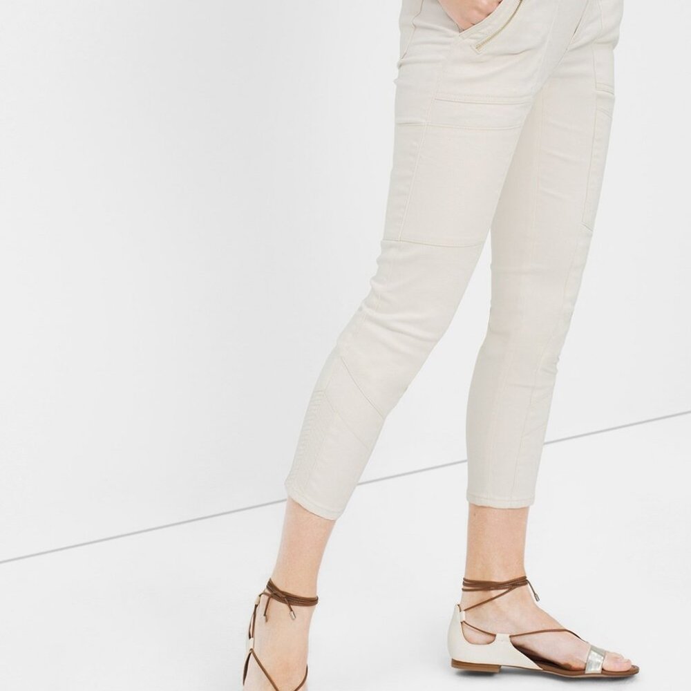 WHITE HOUSE BLACK MARKET Cream Skinny Crop Jeans With Utility Details Size 4